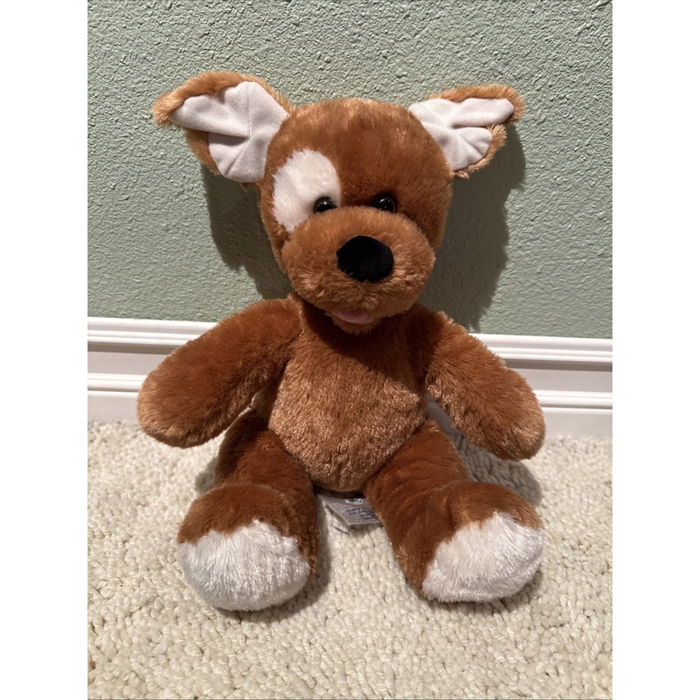 Build a Bear Plush Brown Puppy Dog with white eye patch 14 inch Pre-owned